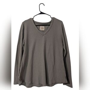 Chasor,Sage Green,V-Neck Long Sleeve Top,Size L